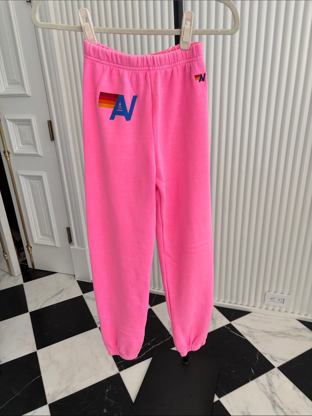 Aviator Nation Hot Pink Kids Sweatpants with Rainbow AV Logo